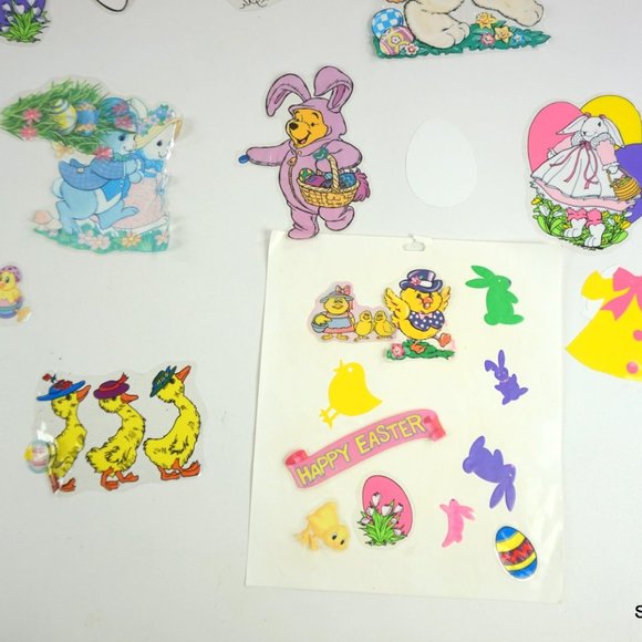 Vintage Easter Theme Window Clings Bunnies Decorations Reusable Lot 25+ - Picture 4 of 9